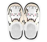 GuoChe Pantuflas de forro polar mullido para hombre y mujer, antideslizantes, suaves, para dormitorio, hogar, oficina, viajes, yoga, talla M, I Miss You Cartoon Cute White Cat, Medium