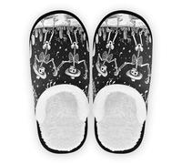 GuoChe Pantuflas de forro polar mullido para hombre y mujer, suela antideslizante, para hotel, viajes, dormitorio, avión, fiesta, talla M, Esqueletos bailando bajo la luz de la luna, Medium