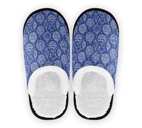GuoChe Pantuflas de forro polar mullido para hombre y mujer, suela de goma antideslizante, ligeras, para el hogar, oficina, viajes, yoga, talla M, Christmas Navy White Baubles Stars, Medium