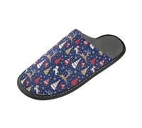 GuoChe Pantuflas de interior para mujer, pantuflas de espuma viscoelástica para mujer, pantuflas de cama para mujer, Navidad azul marino rojo árbol reno perro, 6.5-7