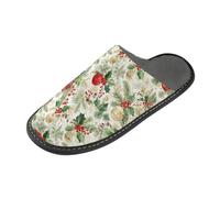 GuoChe Pantuflas de interior para mujer, pantuflas de espuma viscoelástica (usuario), pantuflas cálidas y acogedoras, acuarela, Estampado navideño de acebo de acuarela, 6.5-7