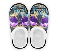 GuoChe Pantuflas de spa para mujer, de forro polar, antideslizantes, ligeras, para casa, interiores, talla M, Cool Skull Bucket Hat Purple Sunglasses Smoking, Medium