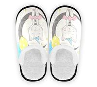 GuoChe Pantuflas de spa para mujer, de forro polar, antideslizantes, ligeras, para hotel, viajes, dormitorio, avión o fiesta, talla M, Bonito diseño de gato y luna y estrella, Large