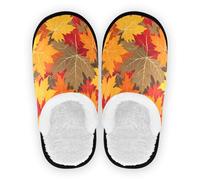 GuoChe Pantuflas de spa para mujer, de forro polar, antideslizantes, suaves, para interiores y exteriores, invierno, dormitorio, talla M, Otoño arce sin costuras, Medium