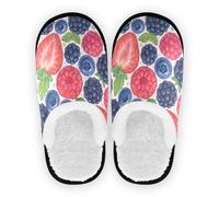 GuoChe Pantuflas de spa para mujer, de forro polar mullido, suela de goma, antideslizantes, para viajes, hotel, dormitorio, avión o fiesta, talla M, Patrón de bayas de acuarela, Medium