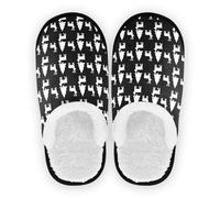 GuoChe Pantuflas de spa para mujer, forro polar coral, suela antideslizante, ligeras, para casa, oficina, viajes, yoga, talla M, Reno blanco navideño y árboles sobre negro, Medium