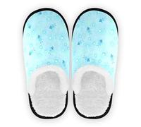 GuoChe Pantuflas de spa para mujer, forro polar mullido, suela antideslizante, para hotel, hotel, viajes, dormitorio, avión, fiesta, talla M, Patrón floral de abeja azul claro, Medium
