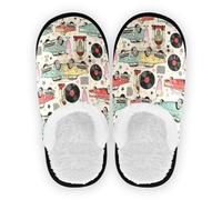 GuoChe Pantuflas de spa para mujer, zapatos de casa de forro polar mullido, suela antideslizante, pantuflas suaves para el hogar, oficina, viajes, yoga, talla M, Estampado retro de cultura pop, Large