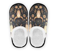 GuoChe Pantuflas de spa para mujer, zapatos de casa, forro polar coral, suela de goma antideslizante, para spa, hotel, invitados, hogar, interior, talla M, Patrón etéreo bohemio sin costuras con toro
