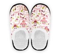 GuoChe Pantuflas de spa para mujer, zapatos de casa, forro polar mullido, suela antideslizante, para spa, hotel, hotel, viajes, dormitorio, avión fiesta, talla M, Patrón de rubor de búho, corazón