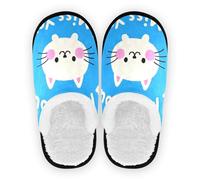 GuoChe Pantuflas para mujer y hombre, forro polar coral, antideslizantes, para spa, hotel, hotel, viajes, dormitorio, avión fiesta, talla M, I Miss You Cartoon Cute White Cat 1, Medium