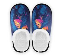 GuoChe Pantuflas para mujer y hombre, forro polar coral, suela antideslizante, para casa, interior, talla M, Colorido arte de corona de reina, Large