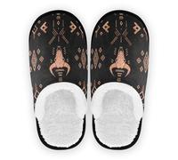 GuoChe Pantuflas para mujer y hombre, forro polar coral, suela de goma antideslizante, suaves, cálidas, divertidas, para hotel, viajes, dormitorio, avión, fiesta, talla M, Arte de línea de oro rosa