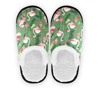 GuoChe Pantuflas para mujer y hombre, forro polar mullido, suela antideslizante, ligeras, para casa, oficina, viajes, yoga, talla M, Patrón navideño con rubor flamenco oliva_3 (1), Large
