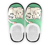 GuoChe Pantuflas para mujer y hombre, forro polar, suela antideslizante, para spa, hotel, invitados, hogar, interior, talla M, I Miss You Cartoon Cute White Cat 2, Medium