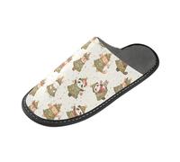 GuoChe Pantuflas para mujer, zapatillas de interior para casa, pantuflas acogedoras para mujer, Árboles de animales de acuarela color crema de Navidad, 6.5-7