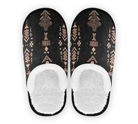GuoChe Pantuflas para mujeres y hombres, de forro polar, antideslizantes, ligeras, para el hogar, hotel, viajes, dormitorio, avión y fiesta, talla M, Arte de línea de oro rosa, motivos tribales