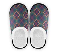 GuoChe Pantuflas para mujeres y hombres, de forro polar coral, antideslizantes, suaves, para interiores y exteriores, invierno, dormitorio, talla M, Navidad azul marino, rojo, verde a cuadros, Large