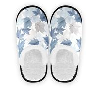 GuoChe Pantuflas para mujeres y hombres, forro polar coral, suela antideslizante, para casa, dormitorio, oficina, viajes, yoga, talla M, Patrón sin costuras de hoja de arce otoñal gris y azul, Large