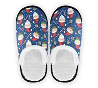 GuoChe Pantuflas para mujeres y hombres, forro polar coral, suela de goma antideslizante, cómodas y portátiles, para el hogar, interiores, talla M, Christmas Navy Santa Elf Candy, Large