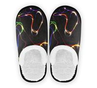 GuoChe Pantuflas para mujeres y hombres, forro polar coral, suela de goma antideslizante, pantuflas de viaje para interiores y exteriores, invierno, dormitorio, talla M, Patrón sin costuras multicolor