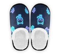 GuoChe Pantuflas para mujeres y hombres, forro polar coral, suela de goma antideslizante, para casa, dormitorio, oficina, viajes, yoga, talla M, Estrellas brillantes sobre azul, Large