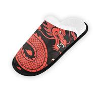 GuoChe Pantuflas suaves antideslizantes para interiores, para el hogar, dormitorio, hotel, viajes, spa, japonés, estético, símbolo de dragón, Kanji, Japón, tatuaje, arte, Japón estético símbolo del