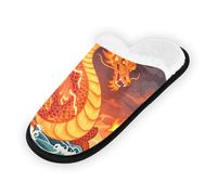 GuoChe Pantuflas suaves antideslizantes para interiores, para el hogar, dormitorio, hotel, viajes, spa, mítico, rojo, fuego, dragón chino, océano, arte de fantasía, Mítico fuego rojo dragón chino
