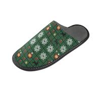 GuoChe Pantuflas suaves para mujer, de espuma viscoelástica, acogedoras, para mujer, Christmas Green Cross Stitch - Bolas de Navidad con diseño de copos de nieve y ciervos, 9-10