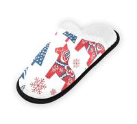 GuoChe Pantuflas suaves y antideslizantes para interiores, para dormitorio, hotel, viajes, spa, caballos y árboles de Navidad, Dala - Caballos y árboles de Navidad, Medium