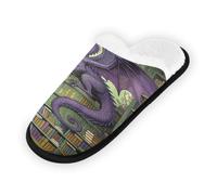 GuoChe Pantuflas suaves y antideslizantes para interiores, para dormitorio, hotel, viajes, spa, fantasía, dragón, en una librería, arte para amantes de los libros y decoración de fantasía, Fantasía
