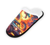 GuoChe Pantuflas suaves y antideslizantes para interiores, para el hogar, dormitorio, hotel, viajes, spa, dragón épico de fuego y hielo con todoterreno, fantasía, monstruo, arte, vibrante color rojo y
