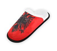 GuoChe Pantuflas suaves y antideslizantes para interiores, para el hogar, dormitorio, hotel, viajes, spa, pintura al óleo, bandera de Albania, Bandera de pintura al óleo de Albania, Medium