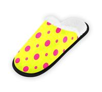 GuoChe Pantuflas suaves y antideslizantes para interiores, para el hogar, dormitorio, hotel, viajes, spa, base amarilla fluorescente con lunares rosas brillantes, Base amarilla fluorescente con
