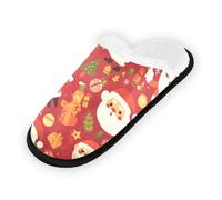 GuoChe Pantuflas suaves y antideslizantes para interiores, para el hogar, dormitorio, hotel, viajes, spa, lindo Papá Noel en rojo Navidad, Bonito Papá Noel en Navidad roja, Large