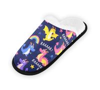 GuoChe Pantuflas suaves y antideslizantes para interiores, para el hogar, dormitorio, hotel, viajes, spa, lindo dragón, arco iris, decoración oscura, Bonita decoración oscura de dragón, arco iris