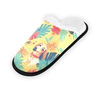 GuoChe Pantuflas suaves y antideslizantes para interiores, para el hogar, dormitorio, hotel, viajes, spa, perros tropicales y hojas en amarillo, Perros tropicales y hojas sobre amarillo, Medium