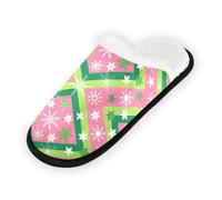 GuoChe Pantuflas suaves y antideslizantes para interiores, para el hogar, dormitorio, hotel, viajes, spa, rubor y copo de nieve verde, Blush & Green Snowflake, Medium