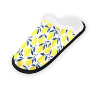 GuoChe Pantuflas suaves y antideslizantes para interiores, para el hogar, dormitorio, hotel, viajes, spa, diseño de azulejos azules italianos con cubierta de limones, Patrón de azulejos azules