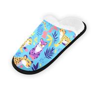 GuoChe Pantuflas suaves y antideslizantes para interiores, para el hogar, dormitorio, hotel, viajes, spa, guepardos coloridos en azul tropical, Guepardos coloridos sobre azul tropical, Medium