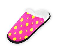GuoChe Pantuflas suaves y antideslizantes para interiores, para el hogar, dormitorio, hotel, viajes, spa, rosa neón y lunares amarillos neón, Rosa neón y lunares amarillos neón, Medium