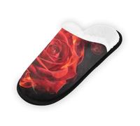 GuoChe Pantuflas suaves y antideslizantes para interiores, para el hogar, para dormitorio, hotel, viajes, spa, rosa roja con fuego, negro, Rosa roja artística con negro fuego, Medium