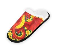 GuoChe Pantuflas suaves y antideslizantes para interiores, para el hogar, para dormitorio, hotel, viajes, spa, dragón, parmi Les Jonquilles, Dragon Stood Parmi Les Jonquilles, Large