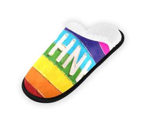 GuoChe Pantuflas suaves y antideslizantes para interiores, para el hogar, para dormitorio, hotel, viajes, spa, bandera griega, arco iris, paz, Bandera griega de arco iris, Medium