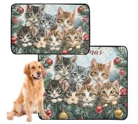GuoChe Paquete de 2 bandejas para orina de perro, grandes, lavables y antideslizantes para coche, 61 x 91 cm + 91 x 106 cm, diseño de gatitos de Navidad