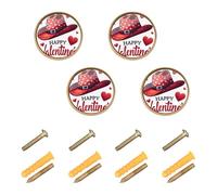 GuoChe Paquete de 4 pomos redondos para gabinete, diseño de sombrero de vaquero de San Valentín, corazones, color dorado, para cocina, cocina, 1.26 pulgadas (32 mm)