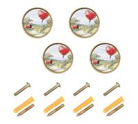 GuoChe Paquete de 4 pomos y manijas para armario de cocina, un globo en forma de corazón atado a un buzón esperando que se envíen cartas de amor, pomos de pared para colgar pomos de armario, color