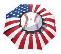GuoChe Paraguas automático de un solo toque, botón de apertura y cierre automático, paraguas compacto de viaje para mujeres, hombres y niños, bandera de Estados Unidos, jugador de béisbol, bate y