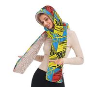 GuoChe Pashmina - Bufanda envolvente suave Art Deco con forma colorida - Patrón basado en capucha con bolsillos, gorro, guantes conjunto de bufandas para invierno para mujer para boda