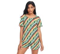 GuoChe Pijama de 2 piezas para mujer, camiseta suave de manga corta y pantalones cortos con bolsillos, talla S, Bola de Navidad multicolor para árbol de Navidad, XXL